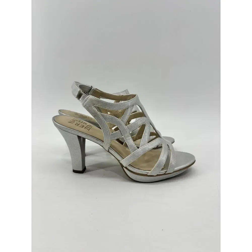 Naturalizer Danya Womens Size 7 Sandals Silver Metallic Strappy Heels